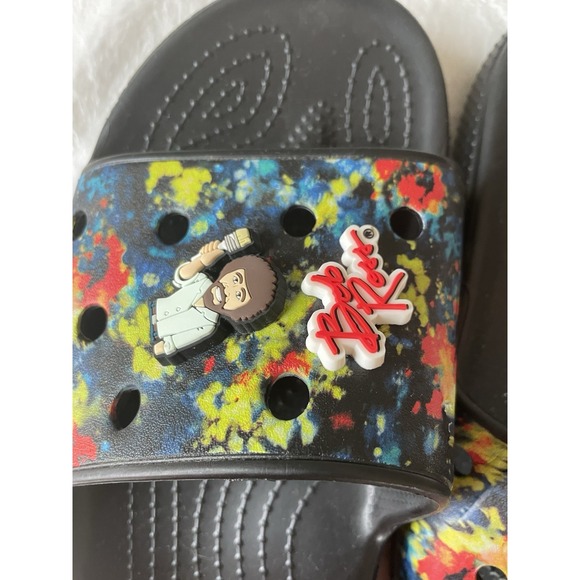 Crocs Slides Sandals Mens Size‎ 11 Unisex Tie Dye Graphic Rare Bob Ross Jibbitz main image 4